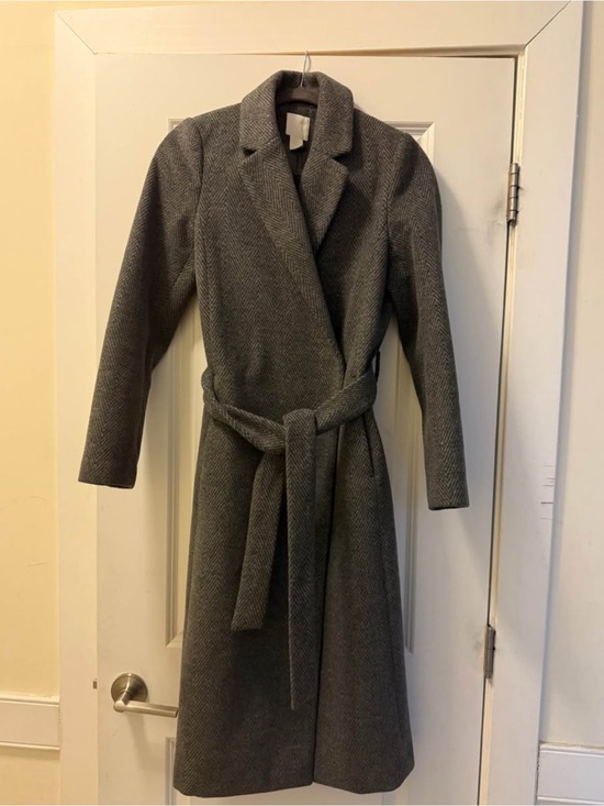 H&M Jackets & Blazers - H&M Charcoal Gray Wool-Blend Coat with Belt